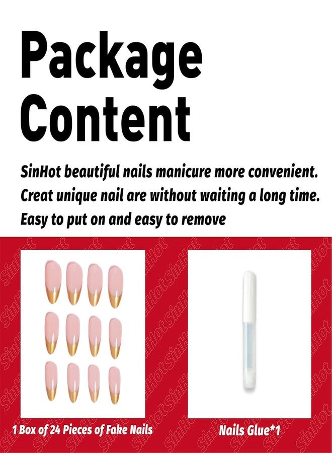 SINHOT Stiletto Press on Nails - Glitter Acrylic Glossy Glue on False Nails with French Tip Design 24 pcs - Image 4